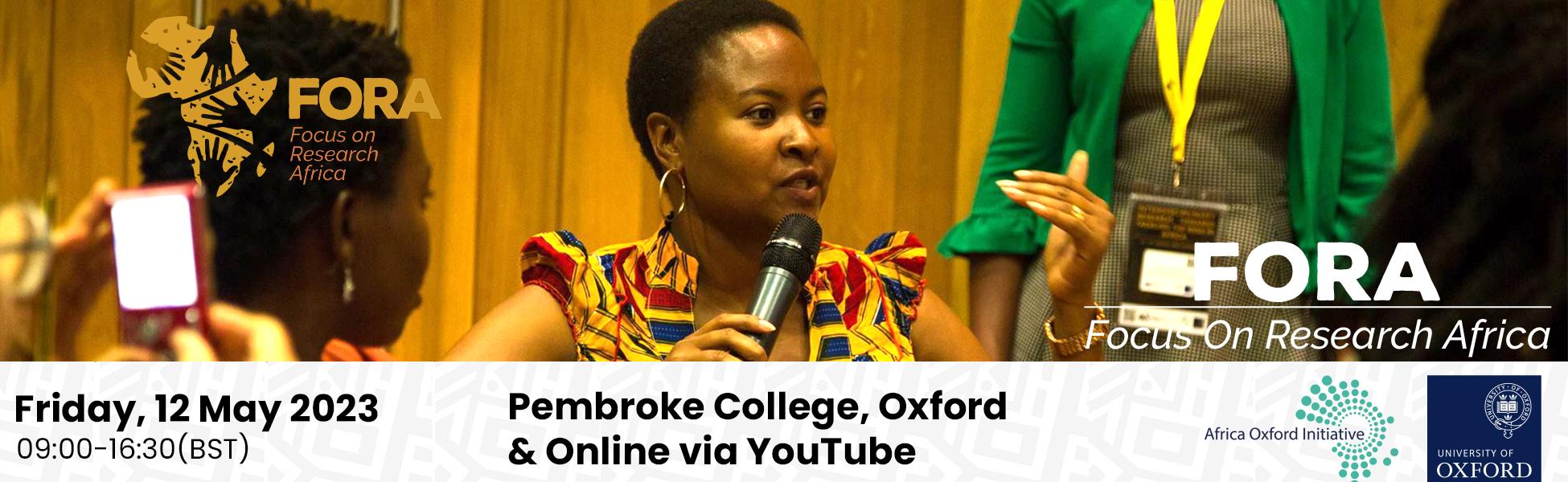 An image with text 'Focus on Research Africa, Pembroke College, and online via YouTube' 