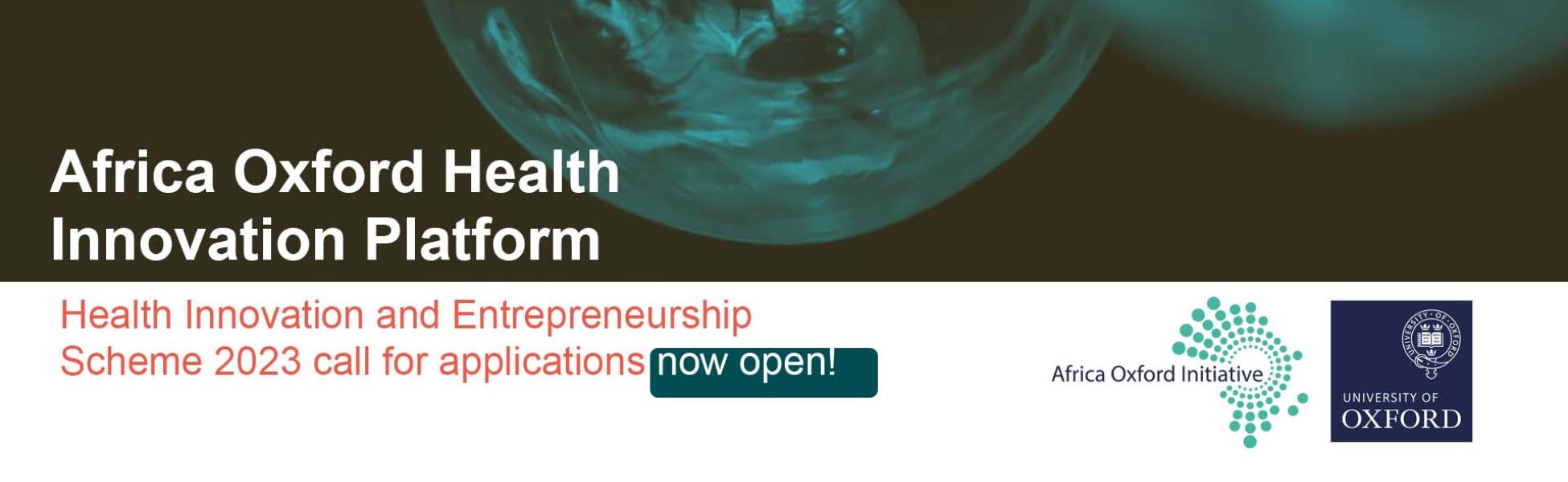an image with text 'Health Innovation and Entrepreneurship scheme 2023 call for applications now open